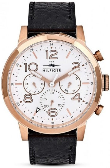  Shop Authentic Tommy Hilfiger Jake Multifunction White Dial Black Leather Strap Watch for Men - 1791236 - Luxxuri