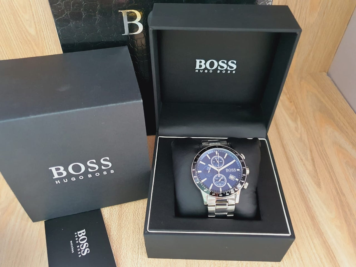  Shop Authentic Hugo Boss Rafale Quartz Blue Dial Silver Steel Strap Watch for Men - 1513510 - Luxxuri