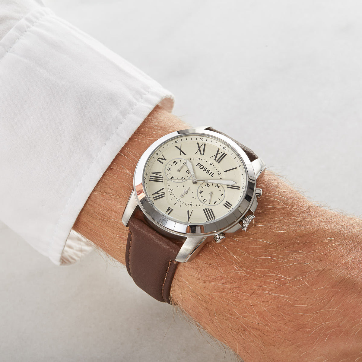  Shop Authentic Fossil Grant Chronograph White Dial Brown Leather Strap Watch for Men - FS4735 - Luxxuri