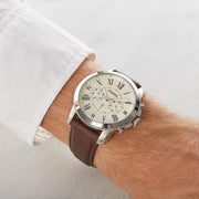  Shop Authentic Fossil Grant Chronograph White Dial Brown Leather Strap Watch for Men - FS4735 - Luxxuri