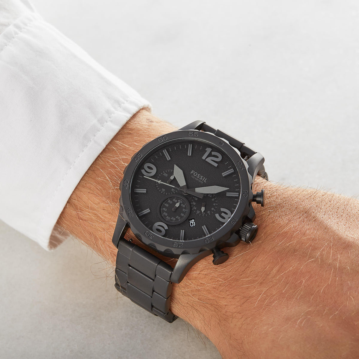  Shop Authentic Fossil Nate Chronograph Black Dial Black Steel Strap Watch for Men - JR1401 - Luxxuri