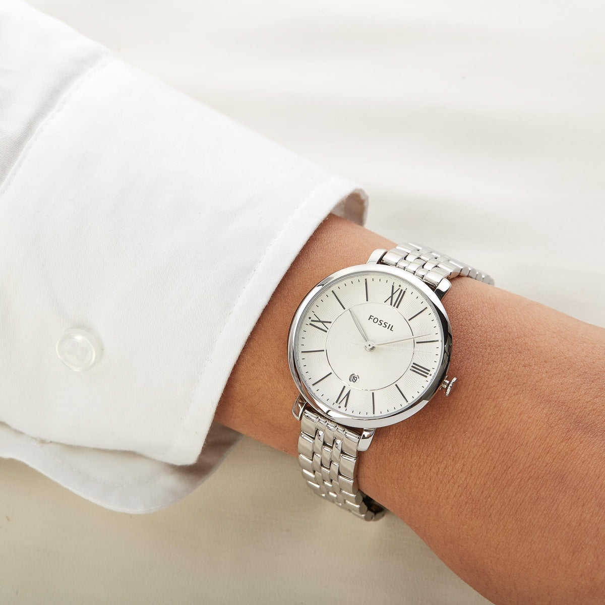 Shop Authentic Fossil Jacqueline White Dial Silver Steel Strap Watch for Women - ES3433 - Luxxuri