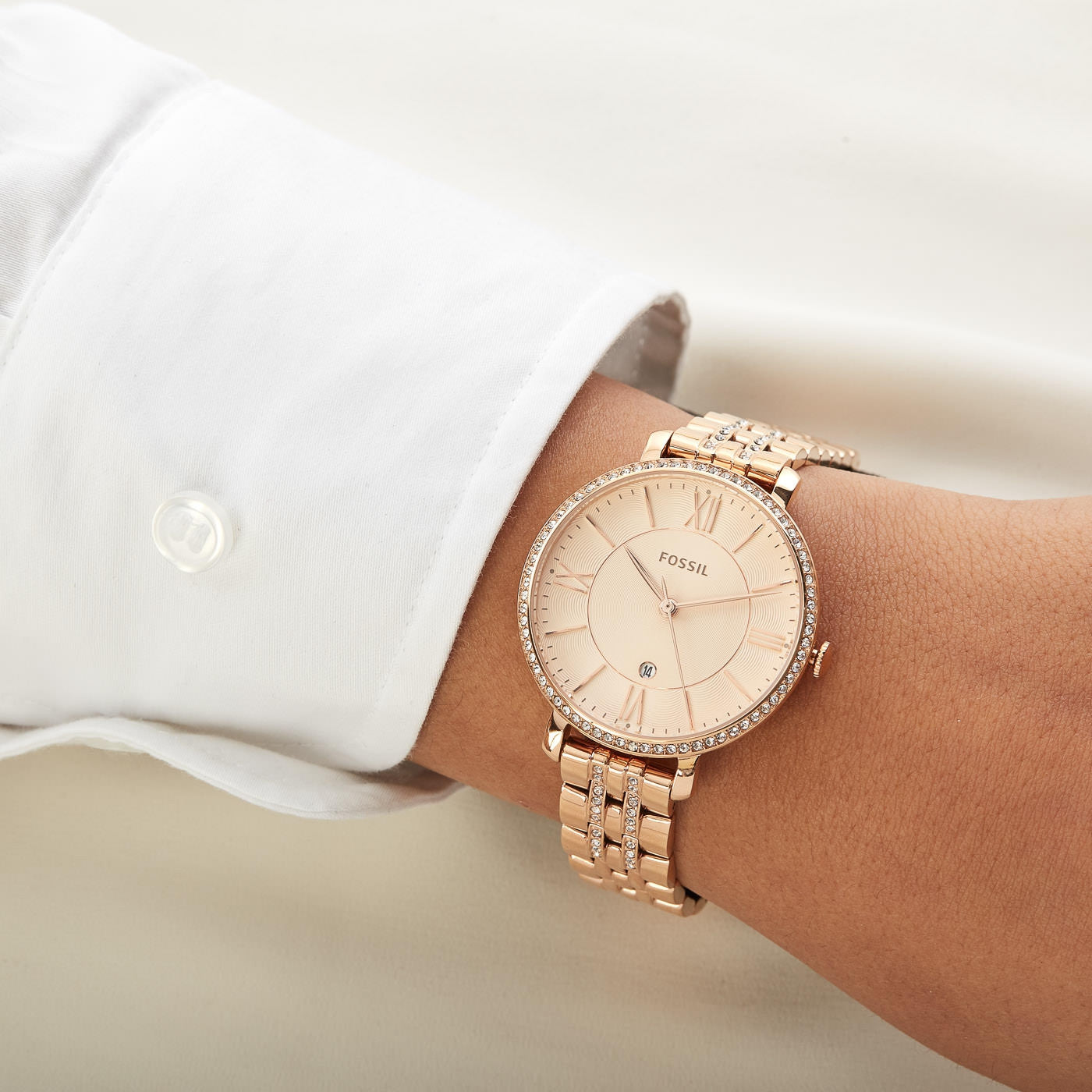  Shop Authentic Fossil Jacqueline Rose Gold Dial Rose Gold Steel Strap Watch for Women - ES3546 - Luxxuri