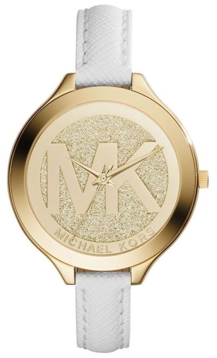  Shop Authentic Michael Kors Slim Runway Quartz Gold Dial White Leather Strap Watch For Women - MK2389 - Luxxuri