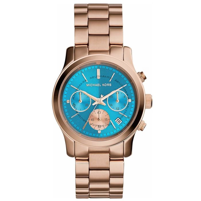  Shop Authentic Michael Kors Runway Chronograph Turquoise Dial Rose Gold Steel Strap Watch For Women - MK6164 - Luxxuri