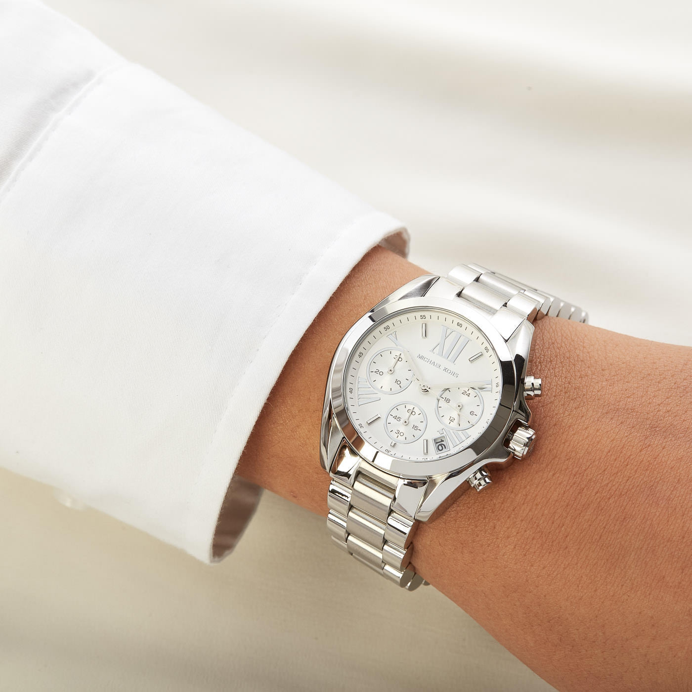  Shop Authentic Michael Kors Bradshaw  Chronograph Silver Dial Silver Steel Strap Watch for Women - MK6174 - Luxxuri