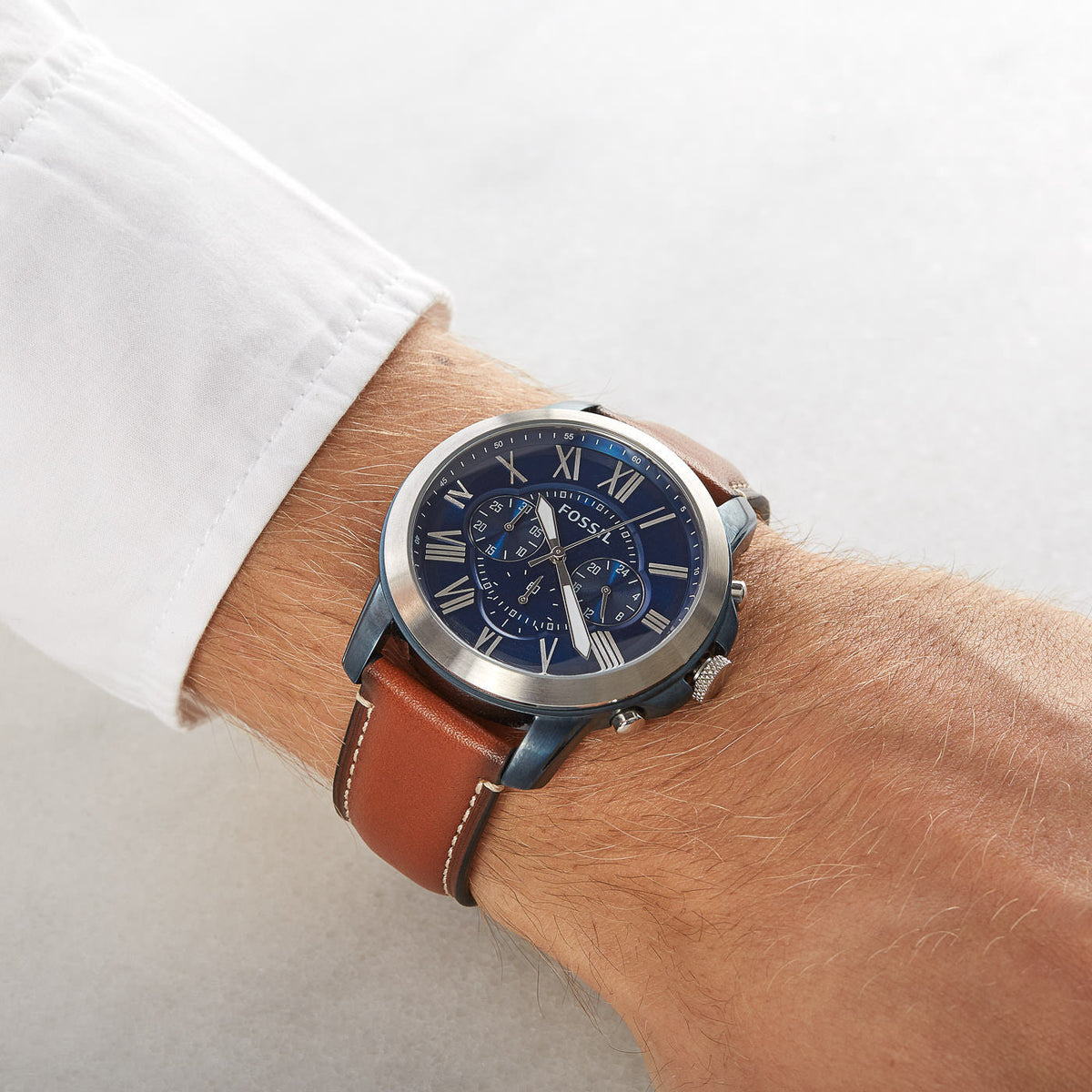  Shop Authentic Fossil Grant Chronograph Blue Dial Brown Leather Strap Watch for Men - FS5151 - Luxxuri