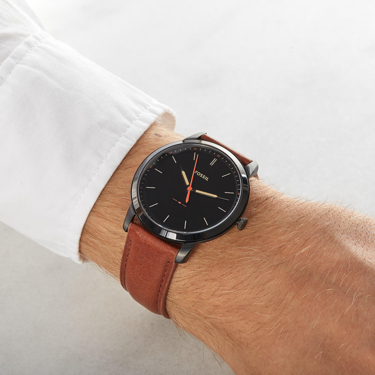  Shop Authentic Fossil The Minimalist Black Dial Brown Leather Strap Watch for Men - FS5305 - Luxxuri