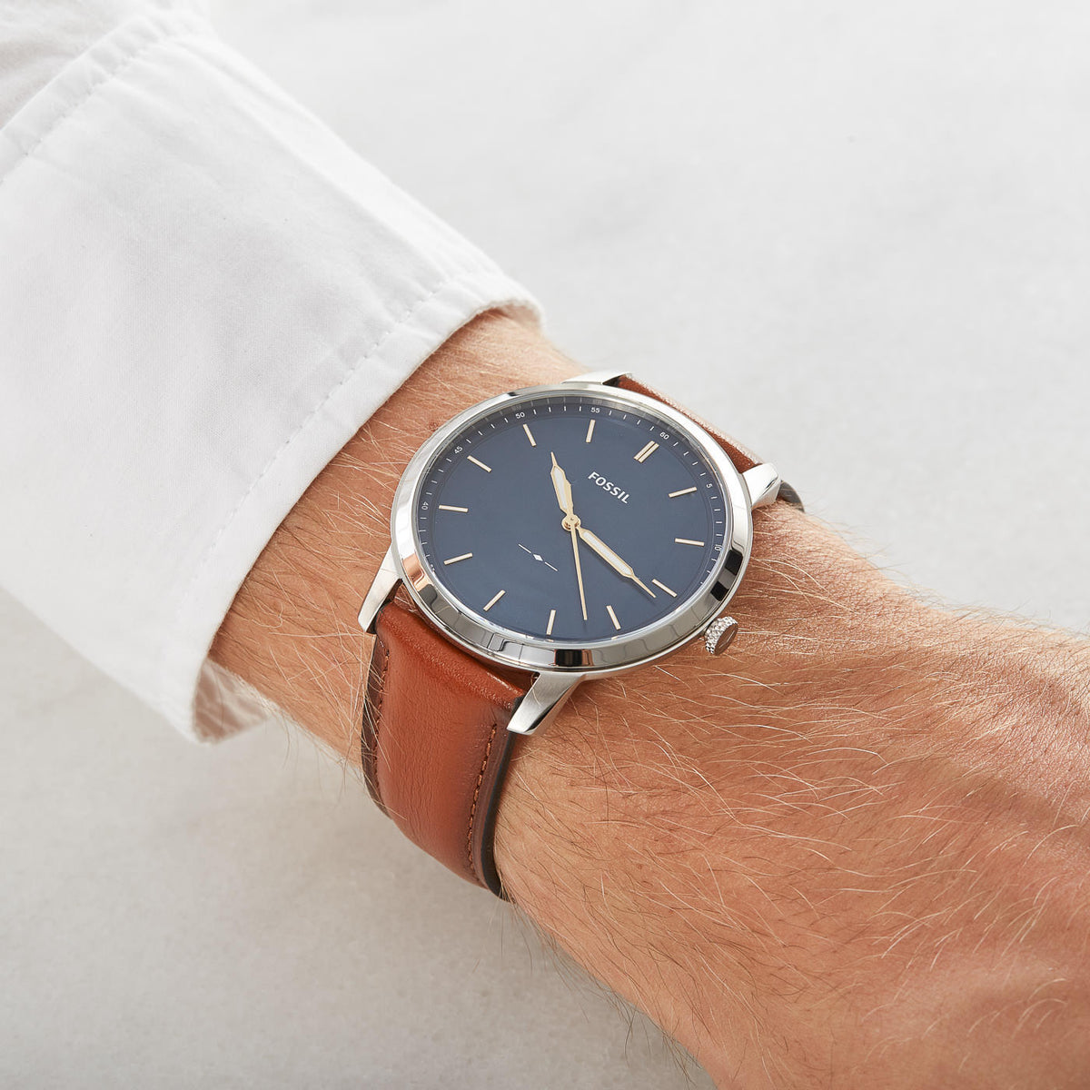  Shop Authentic Fossil Minimalist Blue Dial Brown Leather Strap Watch for Men - FS5304 - Luxxuri