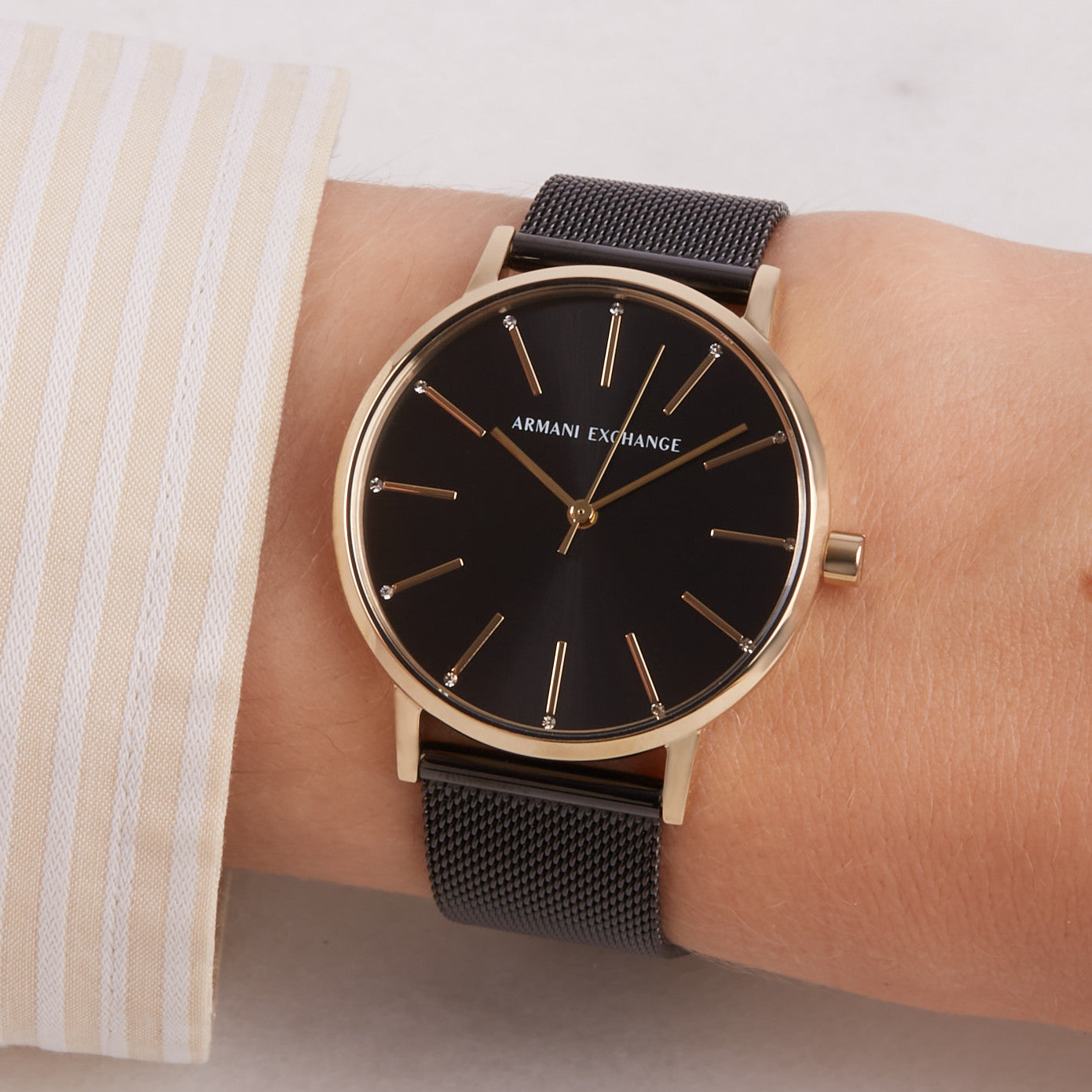 Shop Authentic Armani Exchange Lola Three Hand Black Dial Black Mesh Strap Watch For Women - AX5548 - Luxxuri