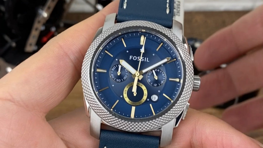  Shop Authentic Fossil Machine Chronograph Blue Dial Blue Leather Strap Watch for Men - FS5262 - Luxxuri
