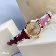  Shop Authentic Burberry Heritage Nova Gold Dial Haymarket Red Leather Strap Watch for Women - BU9111 - Luxxuri