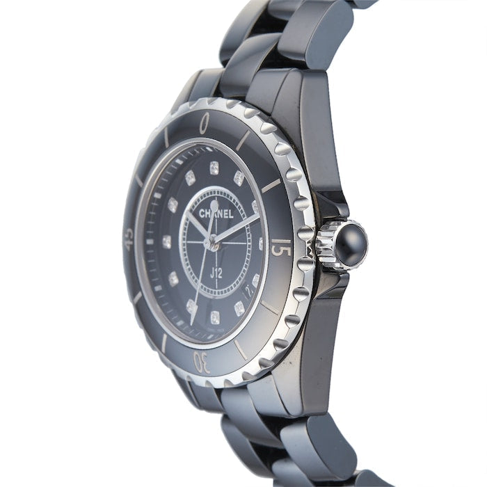  Shop Authentic Chanel J12 Quartz Diamonds Black Dial Black Steel Strap Watch for Women - J12 H5701 - Luxxuri