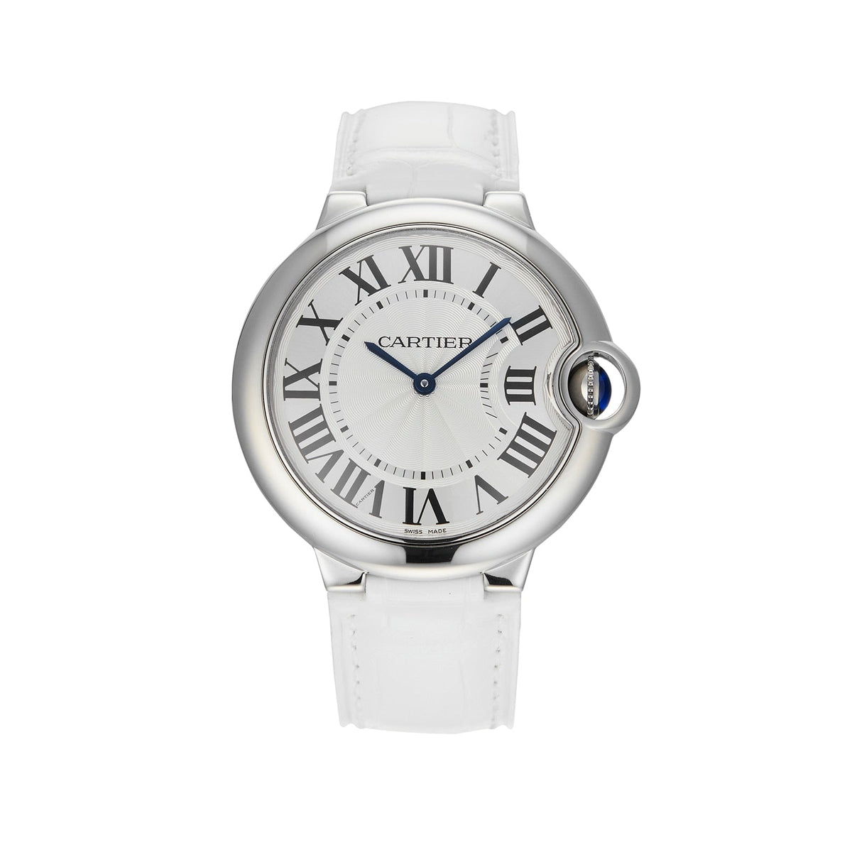  Shop Authentic Cartier Ballon Bleu de Cartier Silver Dial White Leather Strap Watch for Women - W6920087 - Luxxuri