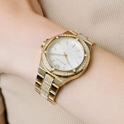  Shop Authentic Michael Kors Lenox Three Hand Silver Dial Gold Steel Strap Watch For Women - MK7361 - Luxxuri
