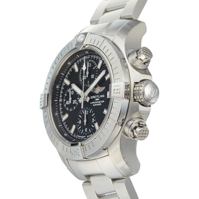  Shop Authentic Breitling Avenger Chronograph 43 Black Dial Silver Steel Strap Watch for Men - A13385101B1A1 - Luxxuri