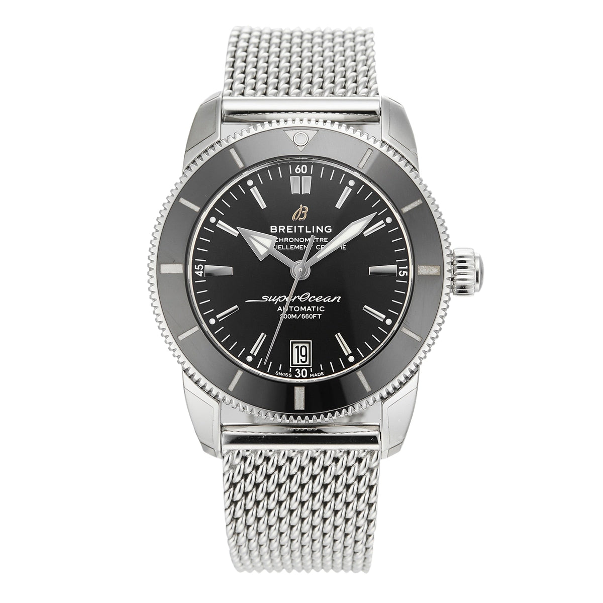  Shop Authentic Breitling Superocean Heritage B20 Automatic 42 Black Dial Silver Mesh Bracelet Watch for Men - AB2010121B1A1 - Luxxuri