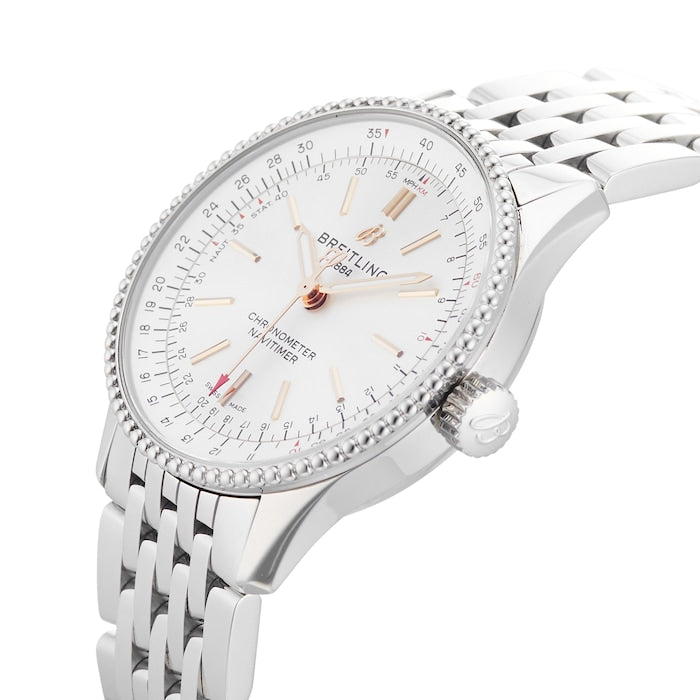  Shop Authentic Breitling Navitimer Automatic 35 White Dial Silver Steel Strap Watch for Men - A17395F41G1A1 - Luxxuri