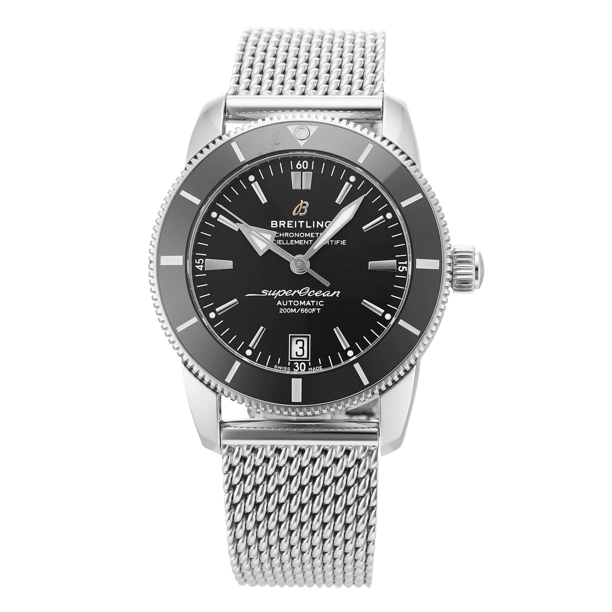  Shop Authentic Breitling Superocean Heritage B20 Automatic 42 Black Dial Silver Mesh Bracelet Watch for Men - AB2010121B1A1 - Luxxuri