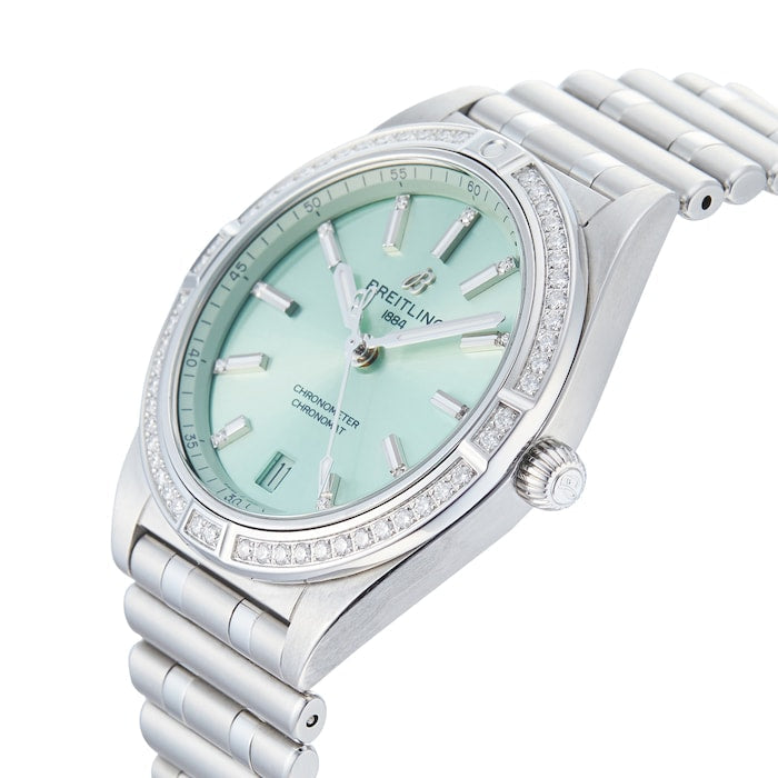  Shop Authentic Breitling Chronomat Automatic 36 Diamonds Green Dial Two Tone Steel Strap Watch for Women - A10380591L1A1 - Luxxuri