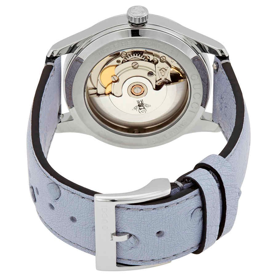  Shop Authentic Gucci G Timeless Automatic Mother of Pearl Dial Blue Leather Strap Watch For Women - YA1264113 - Luxxuri