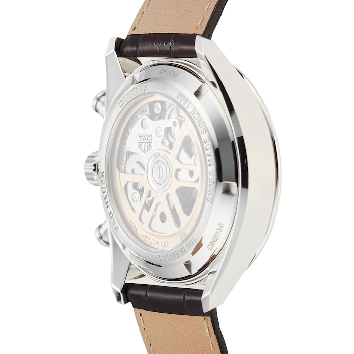  Shop Authentic Tag Heuer Carrera Chronograph White Dial Brown Leather Strap Watch for Men - CBN2013.FC6483 - Luxxuri