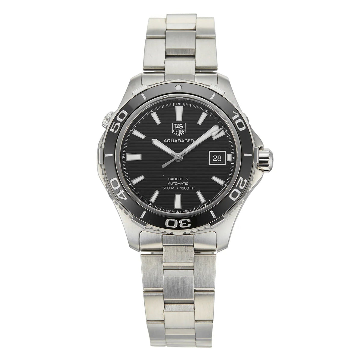  Shop Authentic Tag Heuer Aquaracer Caliber 5 Automatic Black Dial Silver Steel Strap Watch for Men - WAK2110.BA0830 - Luxxuri