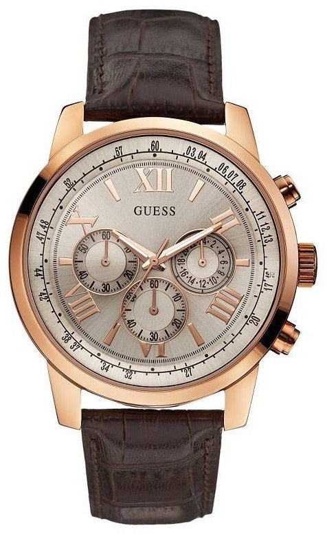  Shop Authentic Guess Horizon Quartz Champagne Dial Brown Leather Strap Watch For Women - W0380G4 - Luxxuri