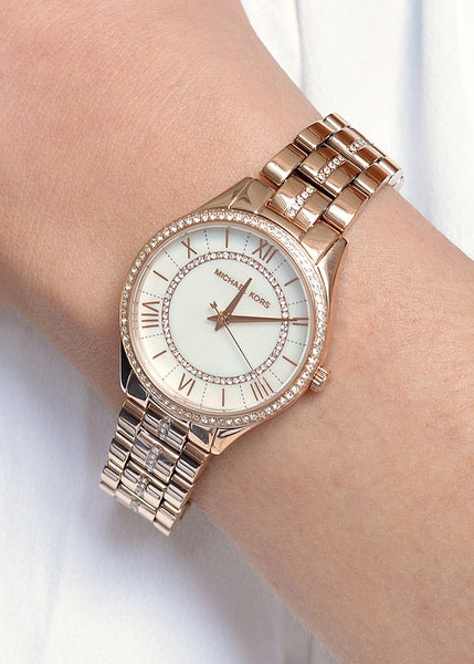  Shop Authentic Michael Kors Lauryn Mother of Pearl Dial Rose Gold Steel Strap Watch for Women - MK3716 - Luxxuri