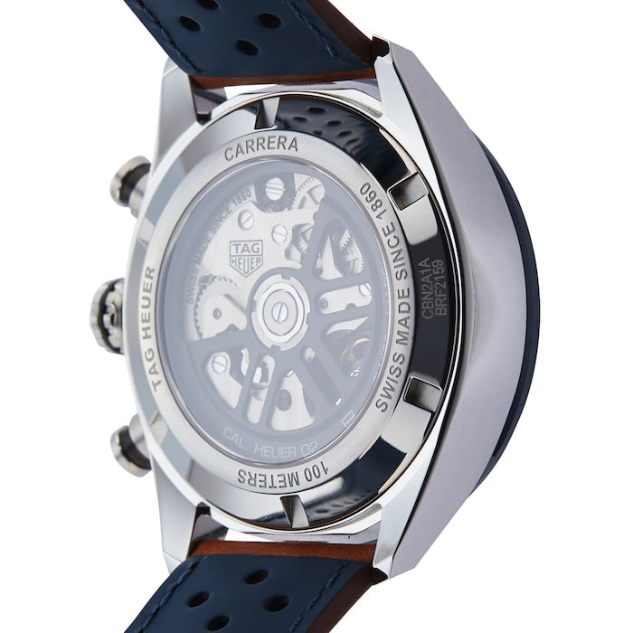  Shop Authentic Tag Heuer Carrera Automatic Chronograph Blue Dial Brown Leather Strap Watch for Men - CBN2A1A.FC6537 - Luxxuri