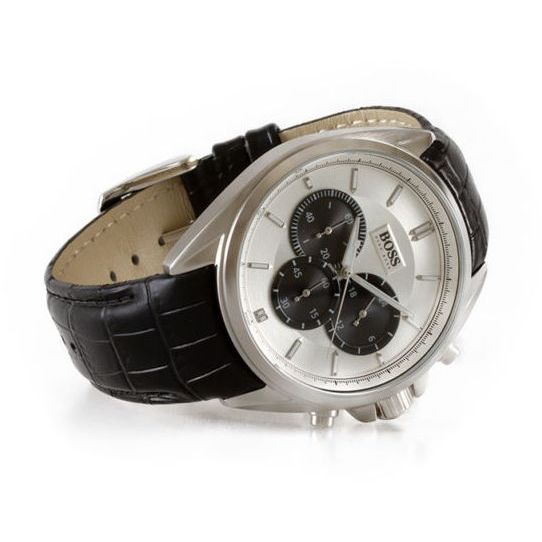  Shop Authentic Hugo Boss Casual Chronograph Silver Dial Black Leather Strap Watch For Men - HB1512880 - Luxxuri