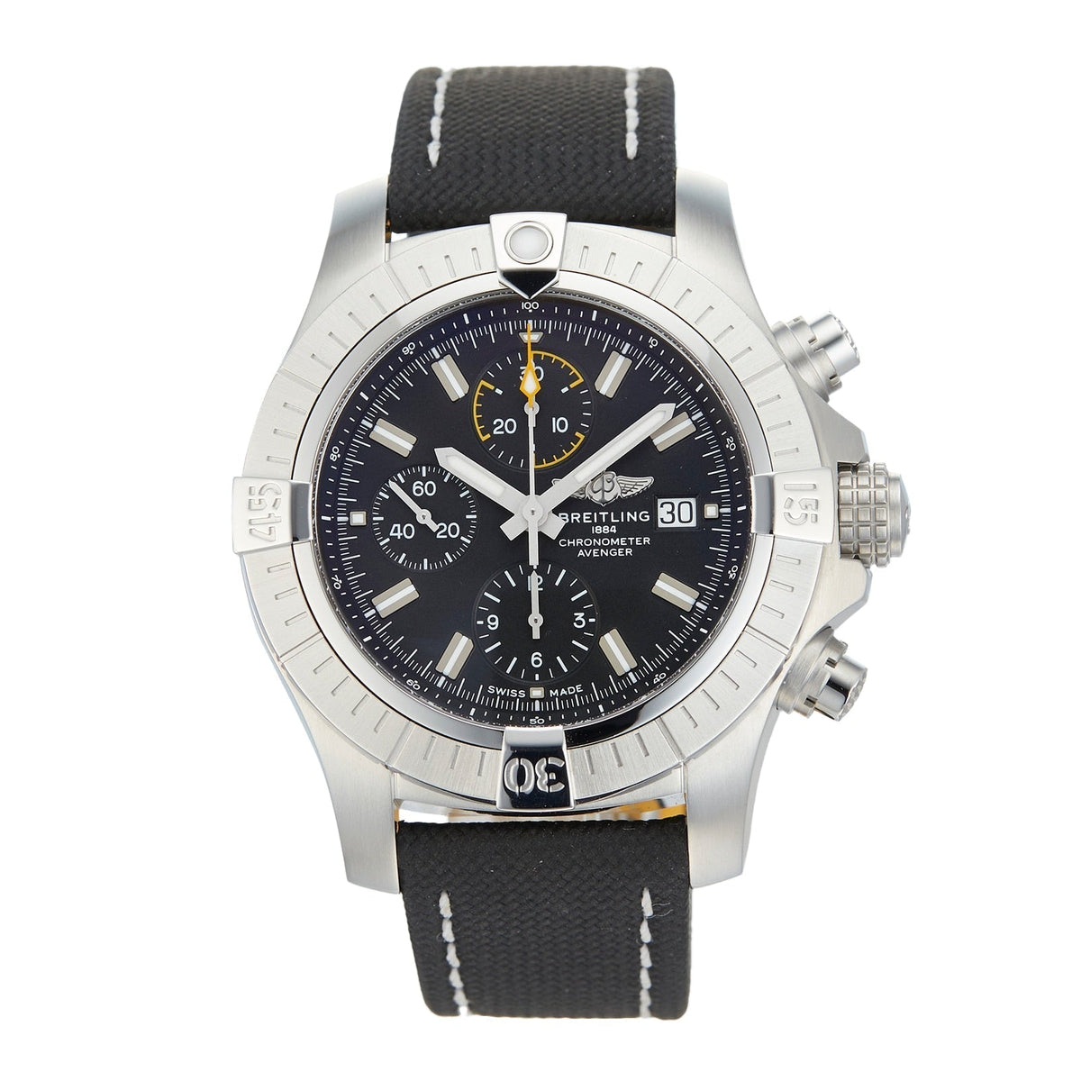  Shop Authentic Breitling Avenger Chronograph 45mm Black Dial Black Leather Strap Watch for Men - A13317101B1X1 - Luxxuri