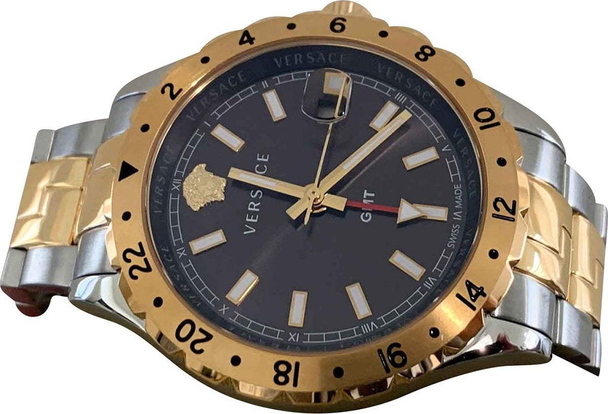  Shop Authentic Versace Hellenyium GMT Black Dial Two Tone Steel Strap Watch for Men - V11040015 - Luxxuri
