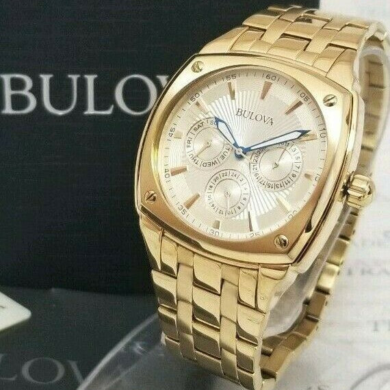  Shop Authentic Bulova Multifunction White Dial Gold Steel Strap Watch for Men - 97C105 - Luxxuri