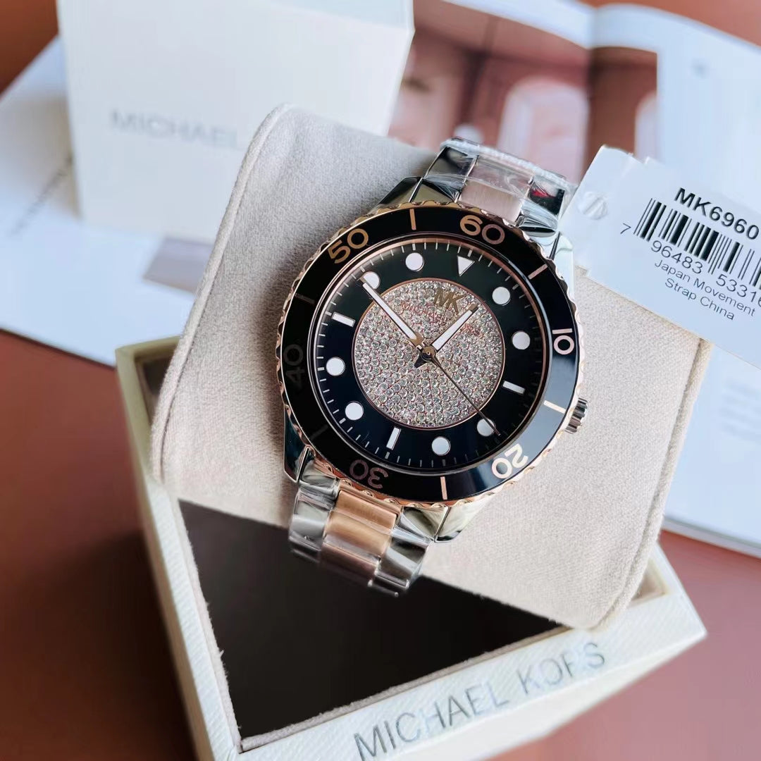  Shop Authentic Michael Kors Runway Quartz Black Dial Two Tone Steel Strap Watch For Women - MK6960 - Luxxuri