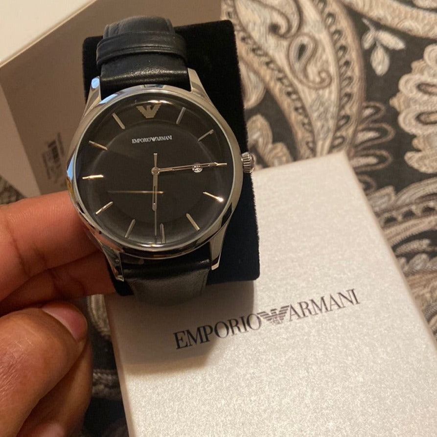  Shop Authentic Emporio Armani Lambda Classic Quartz Black Dial Black Leather Strap Watch For Men - AR11020 - Luxxuri