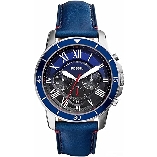  Shop Authentic Fossil Grant Chronograph Blue Dial Blue Leather Strap Watch for Men - FS5373 - Luxxuri