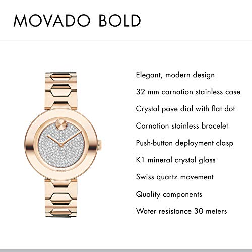  Shop Authentic Movado Bold Crystal Pave Rose Gold Dial Rose Gold Steel Strap Watch For Women - 3600493 - Luxxuri