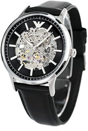 Shop Authentic Emporio Armani Meccanico Skeleton Automatic Black Dial Black Leather Strap Watch for Men - AR60038 - Luxxuri