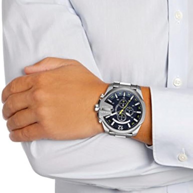  Shop Authentic Diesel Mega Chief Chronograph Blue Dial Silver Steel Strap Watch For Men - DZ4465 - Luxxuri