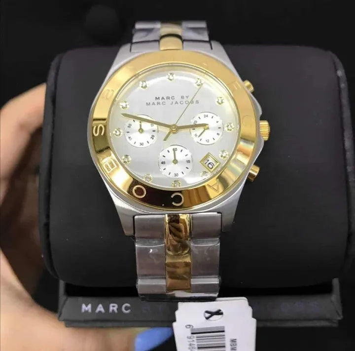  Shop Authentic Marc Jacobs Blade Chronograph Silver Dial Two Tone Steel Strap Watch for Women - MBM3177 - Luxxuri