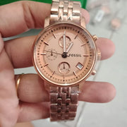  Shop Authentic Fossil Boyfriend Chronograph Rose Gold Dial Rose Gold Steel Strap Watch for Women - ES3380 - Luxxuri