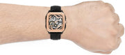  Shop Authentic Fossil Inscription Automatic Skeleton Rose Gold Dial Black Leather Strap Watch for Men - BQ2572 - Luxxuri