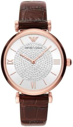  Shop Authentic Emporio Armani Gianni T-Bar Silver Dial Brown Leather Strap Watch For Women - AR11269 - Luxxuri