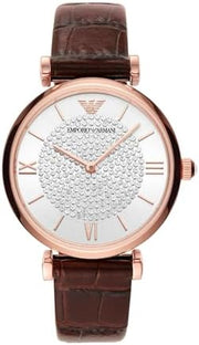  Shop Authentic Emporio Armani Gianni T-Bar Silver Dial Brown Leather Strap Watch For Women - AR11269 - Luxxuri