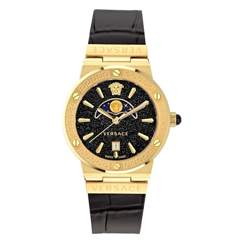  Shop Authentic Versace Greca Moonphase Analog Black Dial Black Leather Strap Watch For Men - VE7G00123 - Luxxuri