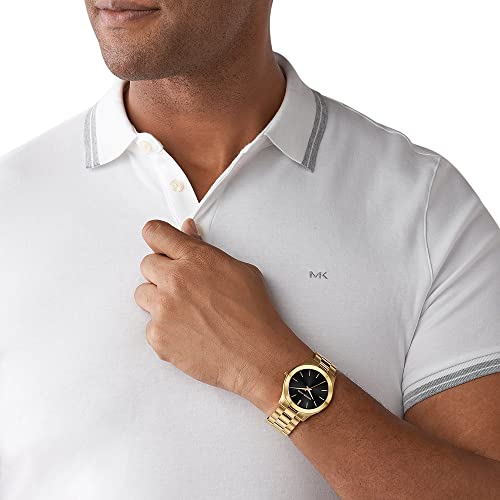  Shop Authentic Michael Kors Slim Runway Quartz Black Dial Gold Steel Strap Watch For Men - MK8621 - Luxxuri
