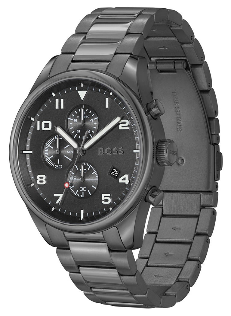 Shop Authentic Hugo Boss View Chronograph Grey Dial Grey Steel Strap Watch For Men - 1513991 - Luxxuri