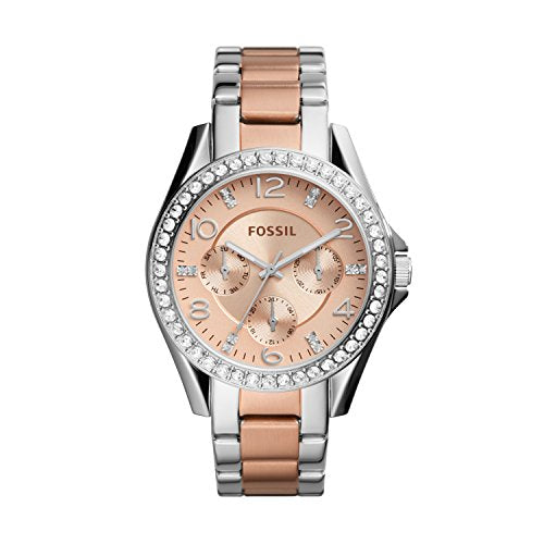  Shop Authentic Fossil Riley Multifunction Rose Gold Dial Two Tone Steel Strap Watch for Women - ES4145 - Luxxuri