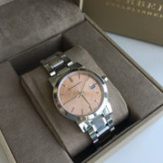  Shop Authentic Burberry The City Pink Dial Silver Steel Strap Watch for Women - BU9124 - Luxxuri